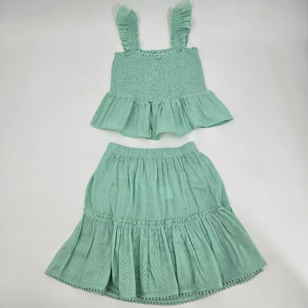 Peek Girls Mint Green Ruffled Top and Skirt 2Pc Set Size 10 NWT